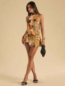 Vestido casual de verano para mujer con estampado floral amarillo, adecuado para vacaciones en la playa, viajes a la playa, fiestas en la playa, citas, discotecas, salidas, fiestas, festivales de música, brunch y otras ocasiones - Amarillo claro - Ver 4