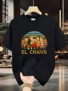 Men's 100% Cotton T-Shirt - Short Sleeve, Crew Neck, Digital Print, Comfortable For All Seasons, Machine Washable, Ideal For Everyday Wear, Crew Neck, Circular Design, Casual Summer T-Shirt Muscle Freaks El Chavo Series Vintage Style Chespirito - 黑色 - 查看 11