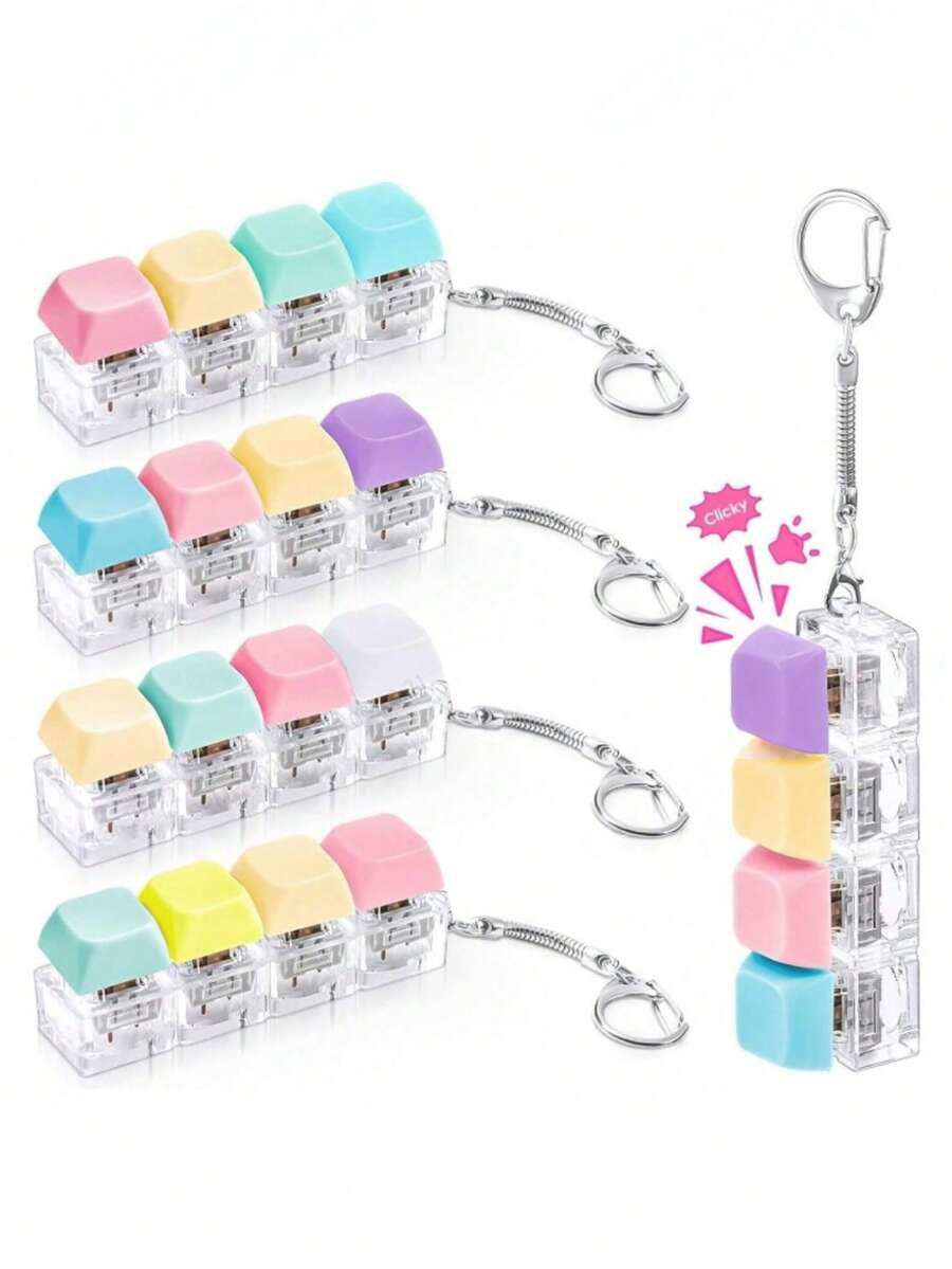 Keyboard Fidget Toy - Clicking Stress Relief Toy For Adults, Portable Sensory Anxiety Relief Keychain - Multicolor - View 1