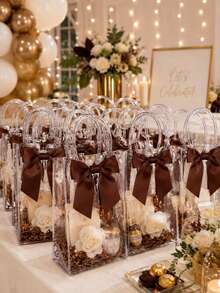 20pcs/Pack - Transparent Plastic Gift Bags, Reusable PP Material With Handles And Bows, Perfect For Weddings, Bridal Showers, Teddy Bear Birthday Parties, Baby Showers, Gender Reveal Parties, Small Businesses And Other Occasions (Brown) - Brown - View 3