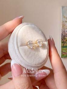 1 Đôi bông tai mạ vàng 4 chấu đính đá Zirconia trắng hình bầu dục 5*7mm, trang sức tinh tế, thích hợp làm quà tặng đính hôn, cưới, kỷ niệm, sinh nhật. - Vàng - Xem 4