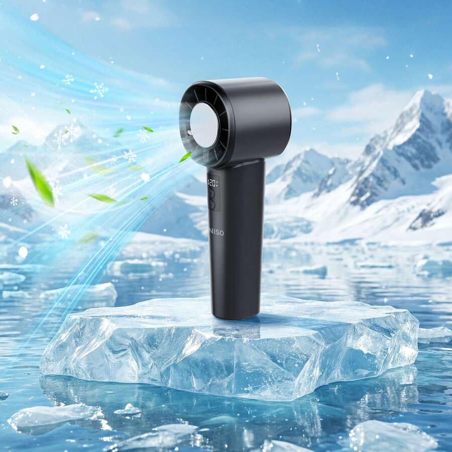 Ventilador de mano con paquete de hielo MINISO, ventilador personal recargable de 3000mAh, ajuste sin escalones de 1-120 velocidades, velocidad máxima de 10100RPM