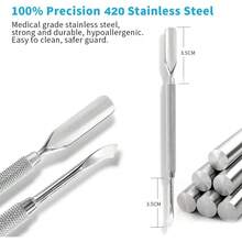 Dual-Ended Cuticle Pusher & Nail Cleaner Tool, Stainless Steel 420, Silver - Silver - View 2