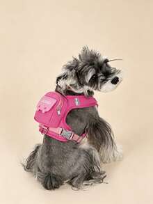 1 pieza Conjunto de arnés y correa de mascota con diseño de color dopamina, transpirable y anti-escape para perros y gatos pequeños - Rosa - Ver 1