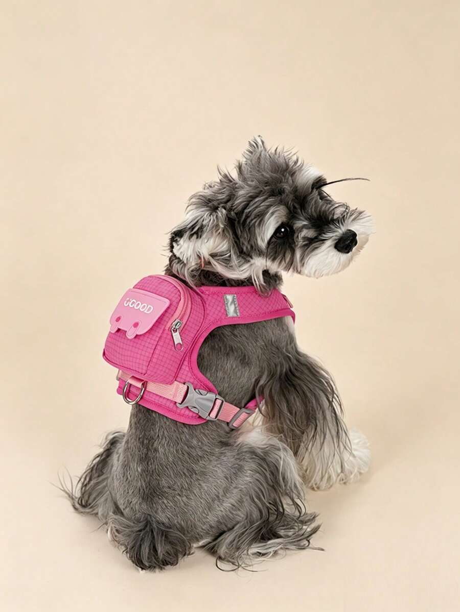 1 pieza Conjunto de arnés y correa de mascota con diseño de color dopamina, transpirable y anti-escape para perros y gatos pequeños - Rosa - Ver 1