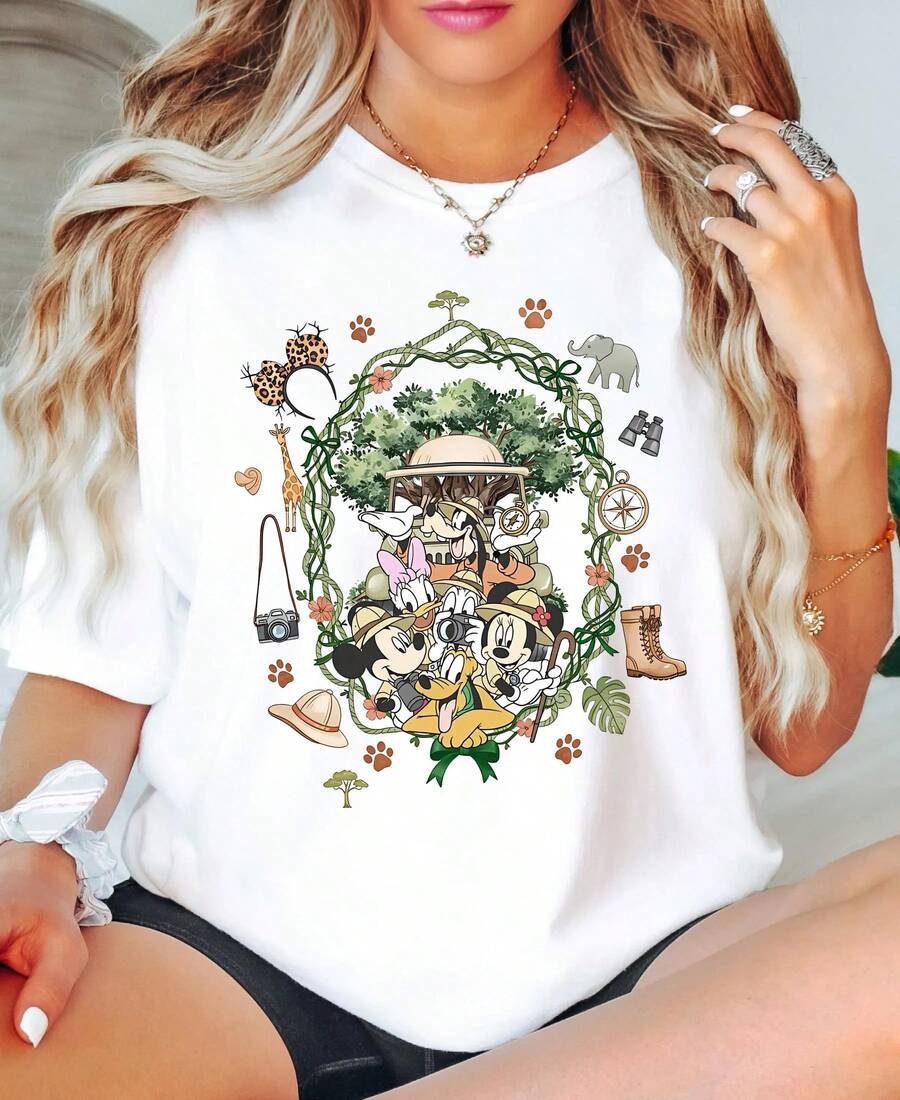 Coquette Bow Mickey & Friends Animal Kingdom Shirt_ Retro Disney Safari Mode Disneyland Holiday Family Trip Gift  Disney Oversized T-Shirt - trắng - Xem 1