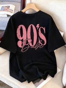 T-Shirt Oversize Vintage Con Stampa Grafica Degli Anni '90, 100% Cotone, Morbida E Traspirante, A Maniche Corte, Casual Da Spiaggia, Abbigliamento Sportivo Alla Moda Per Donna, P - 黑2 - 查看 3