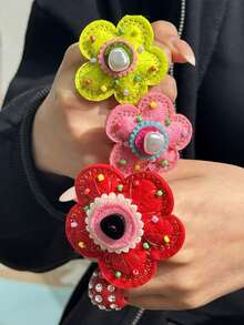 Colorful Embroidered Flower Beaded Button Dopamine Flower Resin Ring, Harajuku Creative Y2K Decorative Ring, Cosplay Ring - Multicolor - View 4