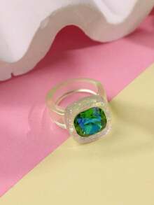 Colorful Embroidered Flower Beaded Button Dopamine Flower Resin Ring, Harajuku Creative Y2K Decorative Ring, Cosplay Ring - Multicolor - View 7