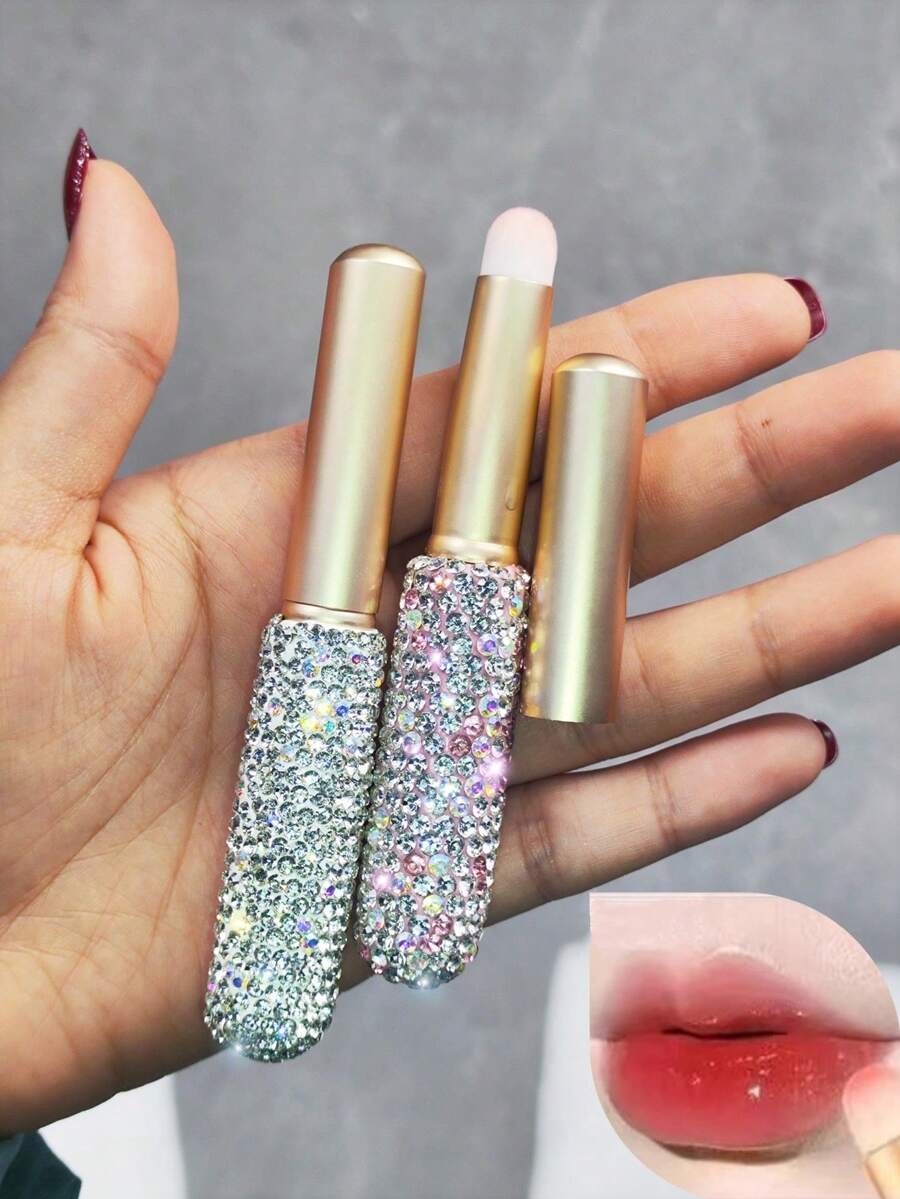 1pc Highly Attractive Shiny Rhinestone Lip Makeup Brush, Concealer Brush With Dust-Proof Cap, Soft Skin-Friendly Portable Makeup Brush For Liquid, Creative Gift