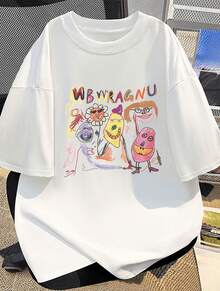 Camiseta de manga corta para hombre con coloridos patrones dibujados a mano, un top versátil que combina creatividad - Blanco - Ver 12