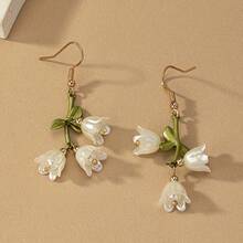 Chic White Lily Of The Valley Flower Dangle Earrings Boho-Inspired With Iron Posts For Casual Attire - Multicolor - View 7