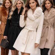 Women's Wool Coat With Fleece Lining | Premium Long Wool | Winter / Cold Weather | Wool-Type Fabric - Coffee Brown - View 2