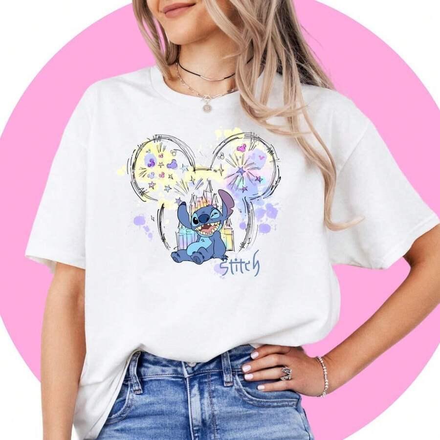 Disney Stitch TShirt | Disney Sweatshirt | Stitch Beach TShirt | Disney Vacation | Lilo And Stitch Clothes -- Disneys Disneyland Paris The Magic Kingdom Disneyesque B6Holiday Gifts Valentine's Day Gifts Earth Day Gifts Oktoberfest Gifts Summer Bank Holiday Gifts - trắng - Xem 1