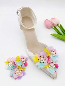 2 pièces Nouveaux clips de chaussures élégants et colorés avec fleurs en strass détachables - Parfaits pour les mariages, les fêtes de mariée et les talons hauts - Multicolore - Voir 12