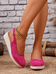 Women's Comfortable Non-Slip Apricot Linen Rope Platform Wedge Sandals, Suitable For Spring And Summer Vacation - Hot Pink - View 7