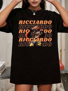 Daniel Ricciardo F1 Driver Victory Drink Photo Oversized Graphic T-Shirt - Black - View 6