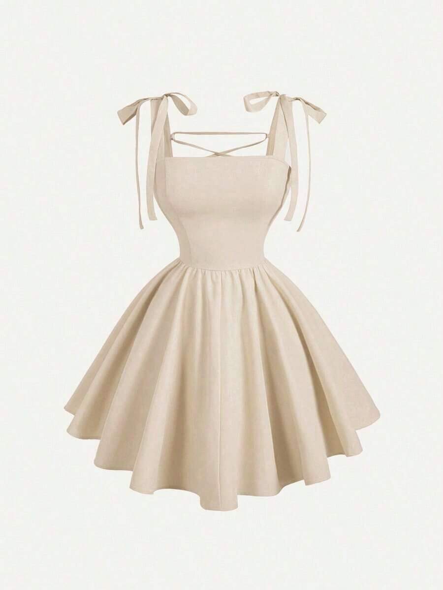 MOD Vestido rosa romántico con espalda descubierta y lazo, adecuado para citas, fiestas, vacaciones, meriendas de té y ocasiones de cumpleaños - Negro - Ver 1