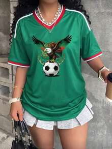 Jersey Deportivo Mujer México Oversize Verde - Moda Nacional para Mujeres MexicanasFashion retro short sleeve tee - Negro - Ver 7
