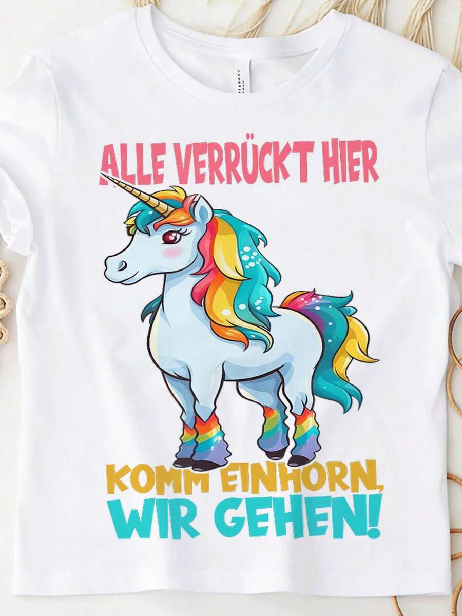 Unicorn T-Shirt With Black Sky-Shaped Mane, Unisex, Suitable For All Seasons, Fun, Loose And Comfortable. - White - View 1