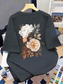 Plus Size Round Neck T-Shirt With Daisy Print, Suitable For Summer Vacation, New Year's, Valentine's Day, Mother's Day, And Other Occasions. Casual Summer Top. Suitable For Summer Vacation, Beach, Days Off, Spring Outfits, Summer Top, Women's Summer Wear; Short-Sleeved T-Shirt For Graduation; Back-To-School Outfit; Graduation Ceremony; School Teacher Attire; Summer Outfit For Family And Friends. Suitable For Daily Wear, Outings, Festivals, Beach, Parties, Birthdays, Meetings, School, Music Festivals, Vacations, Commuting, Fitness, Weddings, And New Year's. - 深灰色 - 查看 12