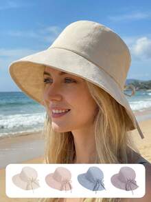 1pc Women's Outdoor Sun Hat, Fashion Versatile Bow Decor Wide Brim Bucket Hat, Flattering - Multicolor - View 8