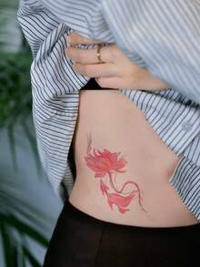 1 Tattoo Sticker - Ink-Blended Powder-Dyed Lotus And Carp Pattern In Traditional Chinese Style. New Type Of Vertical Tattoo Design For Temporary Tattoos. Made Of Washable PVC, Waterproof And Sweat-Resistant. Simulated Tattoo Design With No Reflective Effect. Suitable For Travel, Music Festivals, Games, Graduation Gifts And Daily Use. For 3-5 Days. - Multicolor - View 3