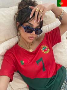 Damen Lässig Portugiesisches Mesh Asymmetrischer Ausschnitt Durchbrochenes Lockeres Langes T-Shirt Sommerurlaub Süßes Ausgehen Top, Y2K Ästhetik Rot - Rot - Übersicht 4