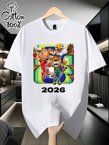Men's Short-Sleeved T-Shirt, 100% Cotton, Loose And Comfortable, With A "Mascot" Themed Print [Officially Licensed], Suitable For Outdoor Use, With A Loose And Stylish Fit, Full Of Personality, Perfect Gift For Men, Birthday Gift, Holiday Gift, Everyday Wear. - 白色 - 查看 7