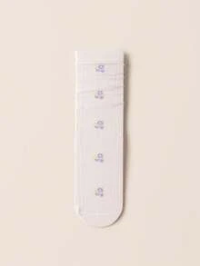 1/5雙 100%純棉女款中筒襪，夏季薄網透氣花卉刺繡休閒襪，輕量多彩花朵襪 - 彩色 - 查看 6