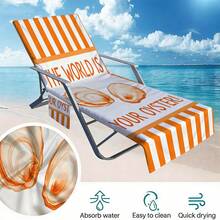 1件 210x75cm 經典橘色條紋牡蠣系列躺椅套，吸水 - 快乾，輕便毛巾附口袋，適用於泳池、海灘、露營和野餐，海灘毛巾躺椅套 | 現代海灘毛巾 | 耐用海灘墊，海灘毛巾 - 橘色 - 查看 2