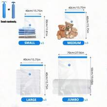 Grup Erik 14pcs Vacuum Compression Storage Bags With Blue Hand Pump, 5S 3M 3L 3XL, Dustproof & Moisture-Proof, Suitable For Clothes, Bedding, Travel, Moving, Home Storage - Multicolor - View 2