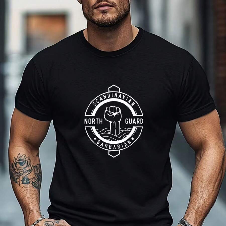 Printed T-Shirt For Men And Women - 黑色 - 查看 1