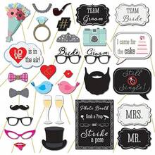 31pcs Wedding Photo Booth Props With Sticks, Fun Party Selfie Accessories Suitable For Bridal Shower, Bachelorette Party, Valentine's Day, Birthday Photo Decor - View 4