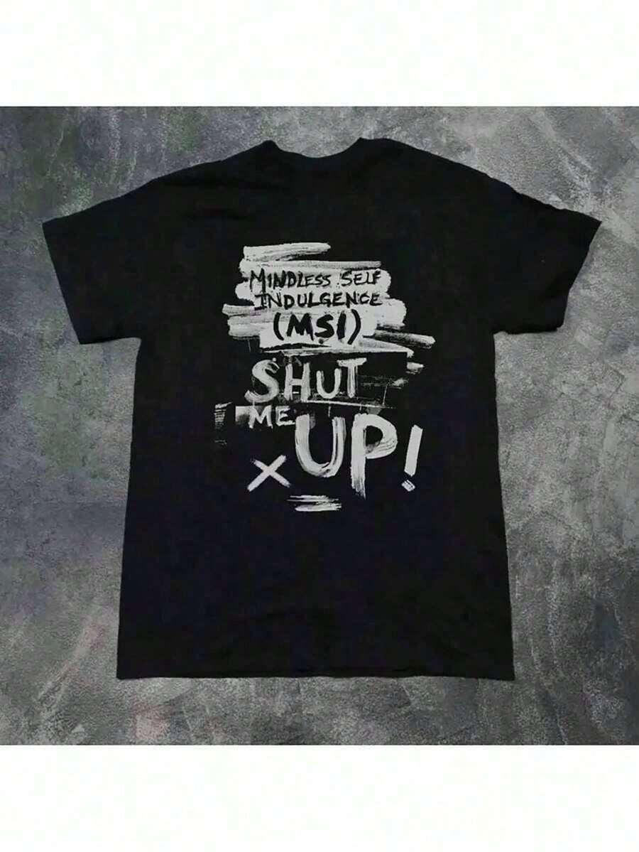 Men's Self Indulgence Album Print T-Shirt, Short Sleeve, Perfect For Holidays, Spring And Summer. A Spring Tee For Music Fans, Stylish And Breathable, Durable, Lightweight Material. Fashionable Clothing For Festivalgoers And Shoppers. Sizes L-3XL For Men. KOWS EPZV - 黑色 - 查看 1