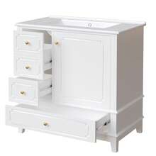 76.5 Cm Bathroom Vanity Unit With Ceramic Basin And Gold Handles – Antibacterial, With Overflow And Ample Storage – White - White - View 9