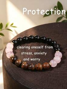 YAUKIA Pulsera de protección de ojo de tigre de moda para mujeres, cuarzo rosa y obsidiana, pulsera de atracción de manifestación, confianza, poder, joyería de yoga, regalo para mujeres y hombres, regalo perfecto para el Día de la Madre y el Día del Padre - Multicolor - Ver 1