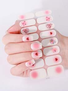 Coral Pink Glue-Free Nail Art Stickers, Waterproof Nail Decals, Solid Color Green Onion Pink Gradient Full Coverage - Baby Pink - View 6