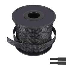 Mangas de cable de telar de alambre trenzado expandible de PET de 100 pies a 1/4 pulgadas, funda de alambre para automoción, protector de alambre, organizador de alambre de computadora para el hogar, oficina, cable  de audio, negro - Negro puro - Ver 2