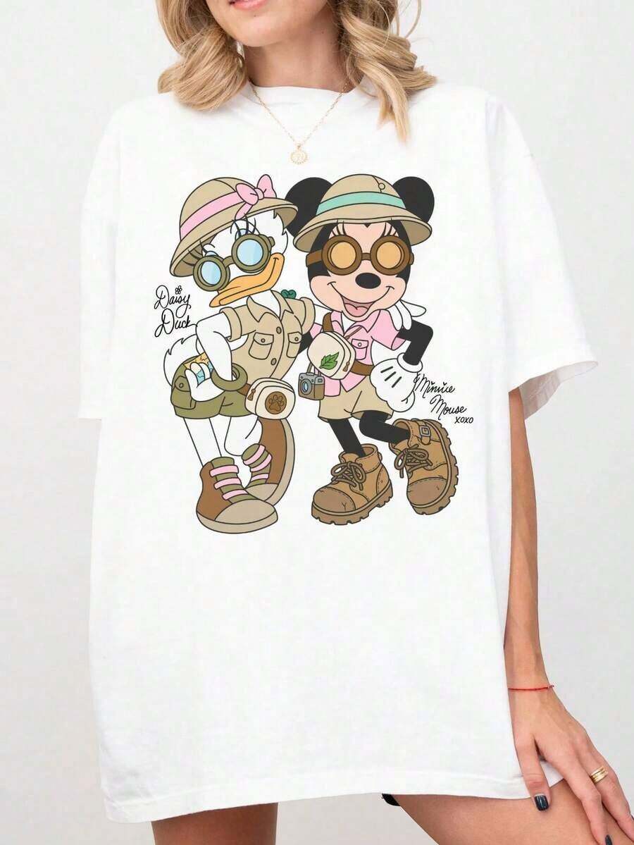 Comfort Color® Disney Animal Kingdom Minnie Mouse And Daisy Safari T-Shirt Leopard Minnie Toddler Sweatshirt Disney Safari Trip ShirtDisney Oversized T-Shirt - White - View 1