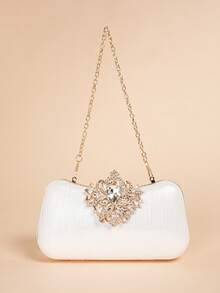 Luxury Rhinestone Evening Bag, Charming, Elegant And Exquisite Small Square Rhinestone Decorated Clutch, Suitable For Parties And Banquets - White - View 2