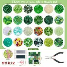 1808颗/2100颗绿色玻璃珠植物套装,永生植物串珠叶子花珠,适用于多肉植物饰品制作和DIY工艺品 - 綠色 - 查看 9