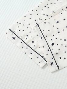 2 Peças/Conjunto Pijama Feminino, Conjunto de Roupa de Dormir Casual com Estampa Minimalista de Estrela, Top de Manga Longa com Gola e Calça Longa - Damasco - Visão 8