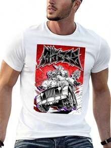 Gachiakuta Motorcycle Casual T-Shirt In Black And White, Crew Neck, Short Sleeve, Perfect Gift For Men, Clothing | Casual Style | Moisture-Wicking Fabric, Rapper Print T-Shirt - 180 G/M² Cotton, Unisex Casual Short-Sleeve T-Shirt For Men And Women, Comfortable For All Seasons, Machine Washable, Size KGKH - 白色 - 查看 5