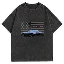 Vette C5 Z06 American Patriotic Custom Car Club Short Sleeve Unisex T-Shirt, Black - Black 15 - View 1