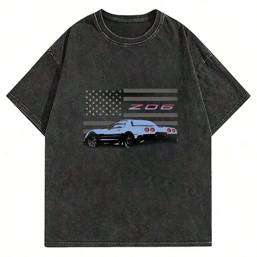 Vette C5 Z06 American Patriotic Custom Car Club Short Sleeve Unisex T-Shirt, Black - Black 15 - View 1