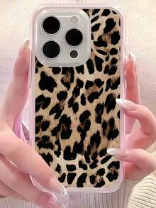 1pc Transparent Leopard Print Phone Case With Pink Frame, Minimalist Scratch-Resistant Protective Cover For IPhone 16 Pro Max, 17/16/15/14 Plus, 13/12/11, Air, Series - Multicolor - View 2