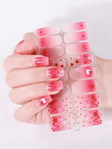 Stiker Kuku Bebas Lem Warna Merah Muda Coral, Stiker Kuku Tahan Air, Warna Solid Hijau Bawang, Gradien Kontras Merah Muda, Cakupan Penuh - Hot Pink - View 4