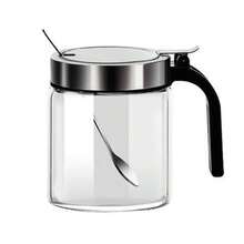 1pc Stainless Steel Seasoning Jar, Glass Spice Jar With Spoon, Moisture-Proof Salt Cellar, Suitable For Kitchen Storage - Multicolor - View 9