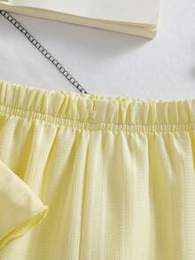 Baby Girls' Solid Color Spaghetti Strap Bowknot Ruffle Hem Top And Straight Leg Pants 2 Pieces Outfit, Suitable For Daily Outings In Spring/Summer - Mustard Yellow - View 8